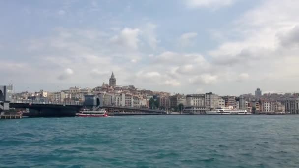 Galata Bridge Galata Tower Background Istanbul Turkey — 图库视频影像