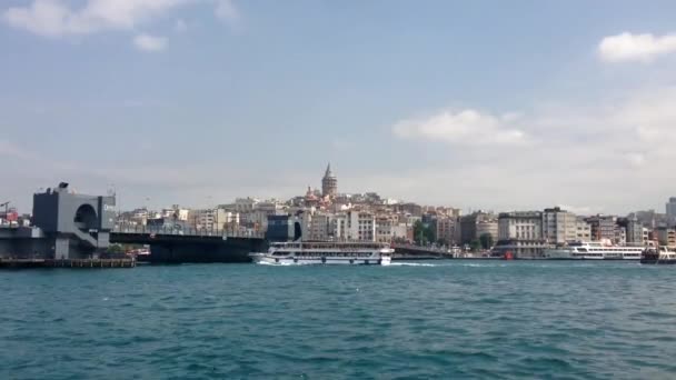 Pont Galata Avec Tour Galata Arrière Plan Istanbul Turquie — Video