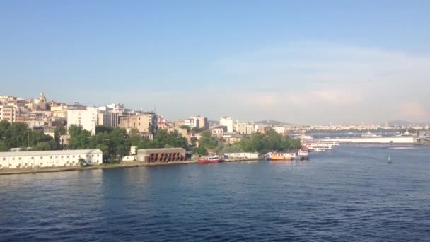 Sunset Ferry Golden Horn Hali Major Urban Waterway Atatrk Bridge — Stock Video