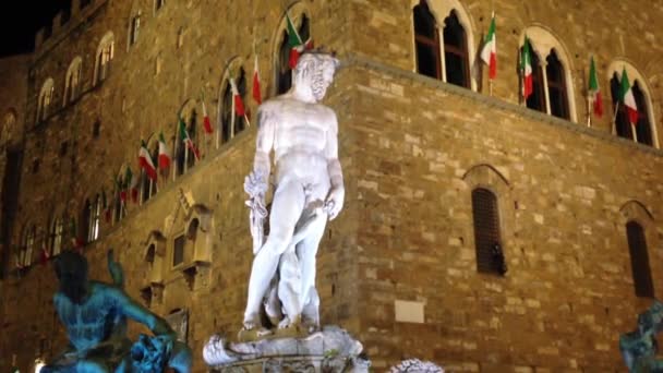 Estatua Por Noche Palazzo Vecchio Florencia Italia — Vídeos de Stock