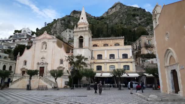 Talya Nın Eski Taormina Kasabasında Bir Meydan — Stok video