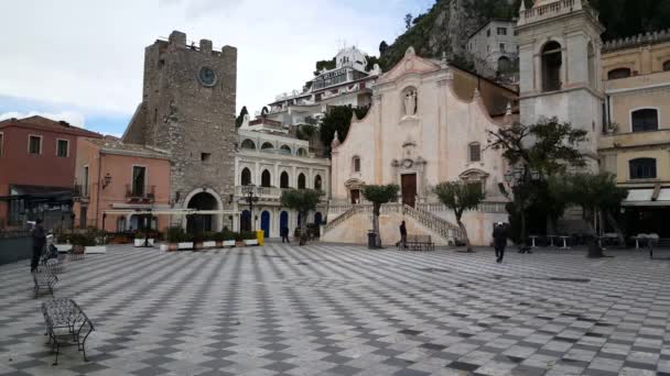 Náměstí Starém Městě Taormina Itálii — Stock video