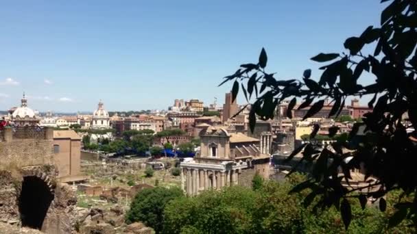 Ruinas Varios Edificios Antiguos Importantes Foro Centro Ciudad Roma Italia — Vídeos de Stock