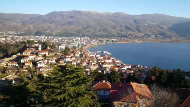 Utsikt Över Ohrid Från Bil Samoils Fästning Makedonien — Stockvideo