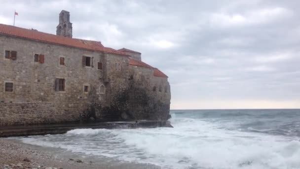 Burzliwa Pogoda Starym Mieście Budva Czarnogóra — Wideo stockowe