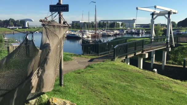 Fishing Net Next Old Wooden Bridge Vollenhove Netherlands — Stock Video