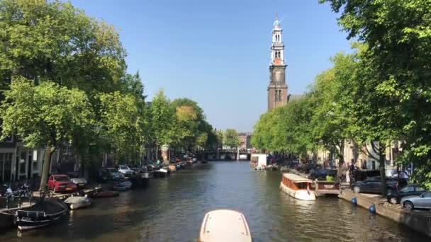 Prinsengracht Con Westertoren Soleado Día Verano Ámsterdam Holanda — Vídeo de stock