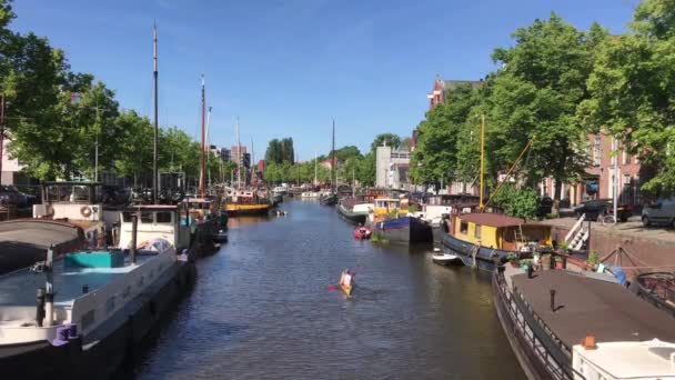 Canoagem Através Noorderhaven Groningen Países Baixos — Vídeo de Stock