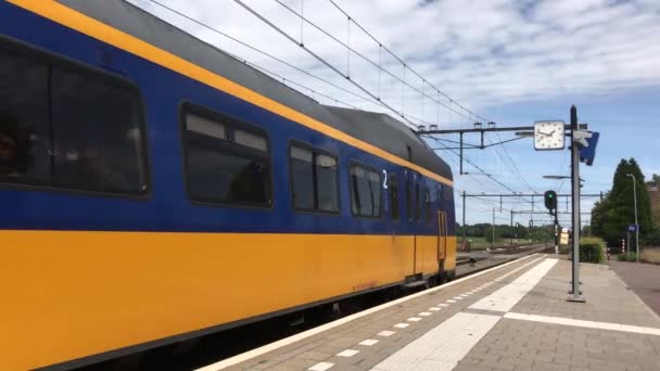 Поезд Проходящий Станции Putten Нидерландах — стоковое видео