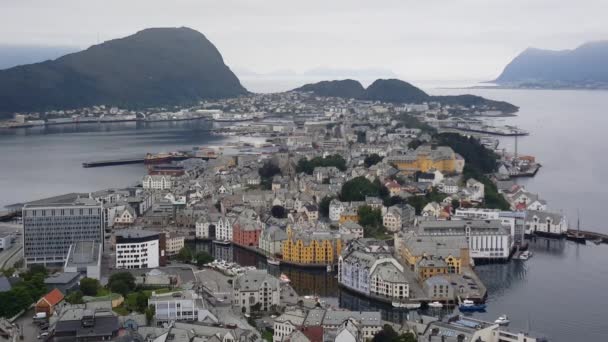 Вигляд Над Алесунном Місто Муніципалітет Окрузі Моог Ромсдал Норвегія — стокове відео