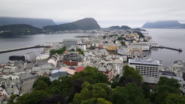 Vista Sobre Alesund Pueblo Municipio Más Condado Romsdal Noruega — Vídeo de stock