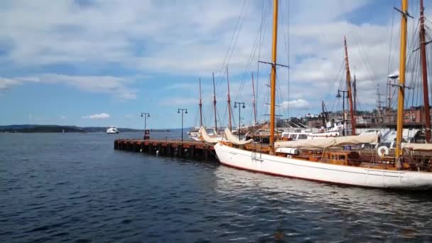 Klasická Plachetnice Přístavu Oslo Norsko — Stock video