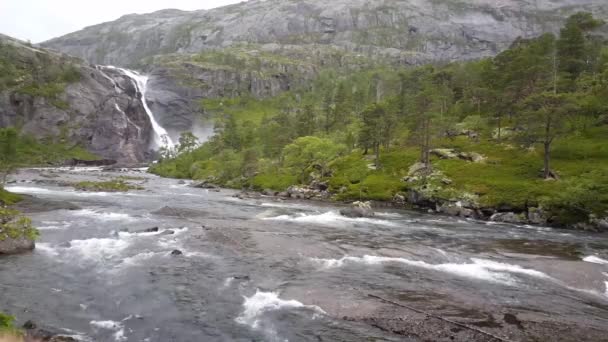 Wasserfall Und Flusslandschaft Hardangervidda Nationalpark Norwegen — Stockvideo