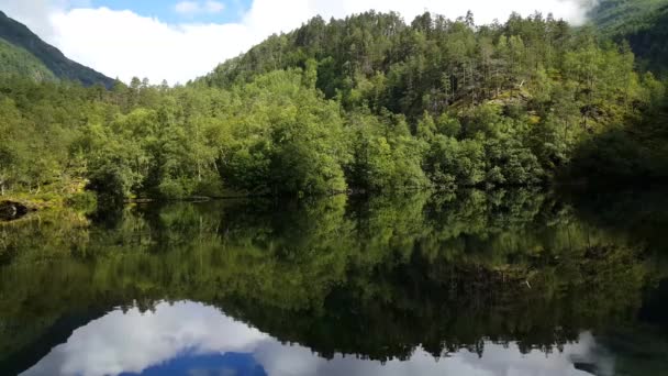 Górskie Odbicie Jeziorze Parku Morkidsdalen Skjolden Norwegia — Wideo stockowe