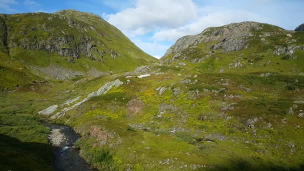 モイサレン国立公園の緑の山の風景ノルウェー — ストック動画