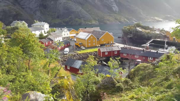 Casas Nusfjord Uno Los Pueblos Pesqueros Más Antiguos Noruega — Vídeo de stock