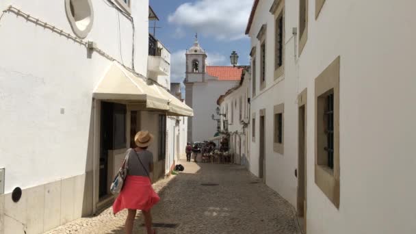 Tourist Walking Old Town Lagos Algarve Portugal — Stock Video