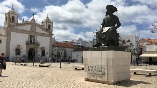 拉各斯阿尔加维葡萄牙的萨特 恩里克雕像和 奴隶市场 Mercado Escravos — 图库视频影像
