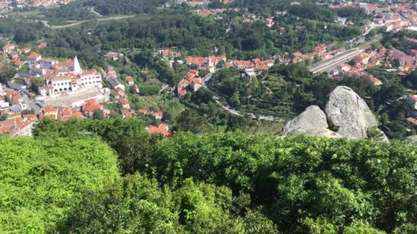 Vista Desde Castillo Los Moros Mirando Palacio Sintra Portugal — Vídeo de stock