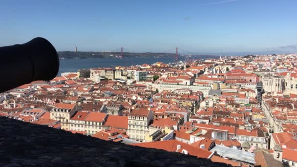 Vista Castelo Jorge Com Cânone Com Vista Para Centro Histórico — Vídeo de Stock