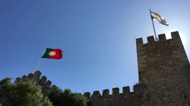 Lissabon Portugese Vlag Castelo Jorge Lissabon Portugal — Stockvideo