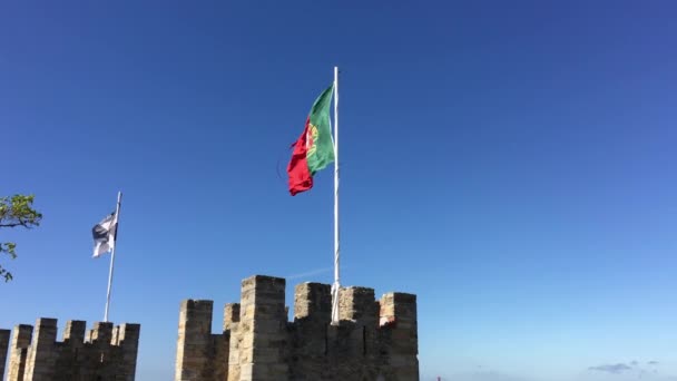 Lissabon Och Portugisisk Flagga Vid Castelo Jorge Lissabon Portugal — Stockvideo