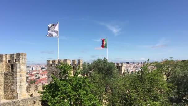 Bandeira Lisboa Portugal Castelo Jorge Lisboa Portugal — Vídeo de Stock