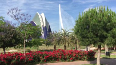 Valensiya 'daki sanat ve bilim şehrindeki Agora ve Assut de l' Or Köprüsü.