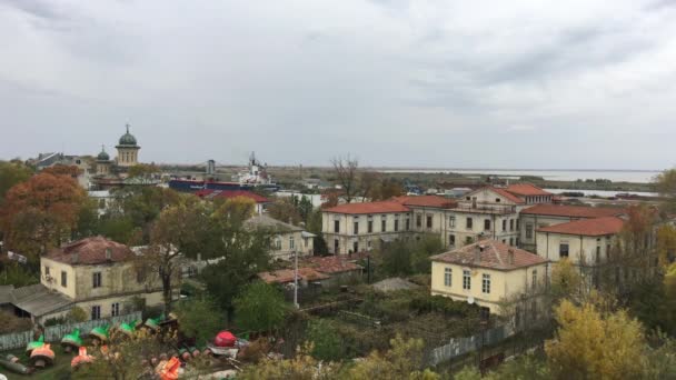 Pemandangan Dari Rumah Cahaya Atas Sulina Dan Delta Danube Rumania — Stok Video