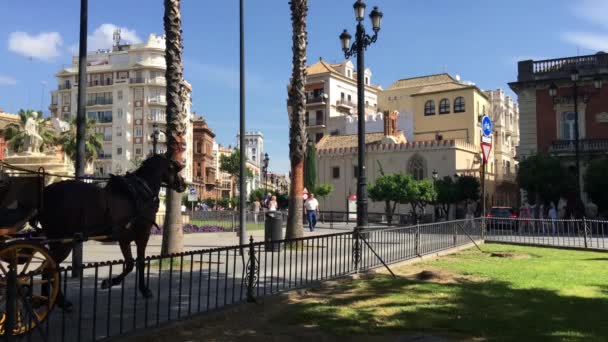Kocsi Halad Fountain Puerta Jerez Sevillában Spanyolország — Stock videók