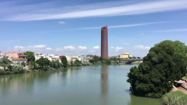 Canal Alfonso Xiii Avec Tour Puerto Triana Séville Espagne — Video