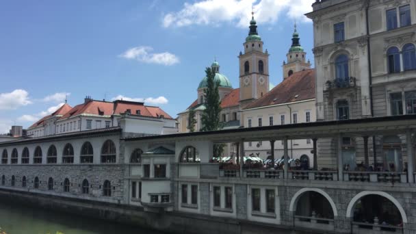 Rzeka Lublana Katedra Lublanie Starym Mieście Lublana Słowenia — Wideo stockowe