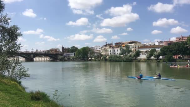 Kano Bij Het Canal Alfonso Xiii Sevilla Spanje — Stockvideo