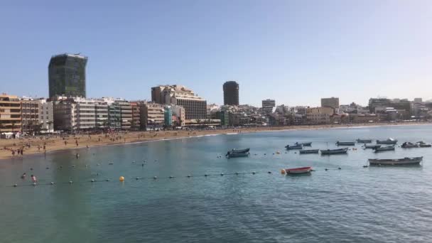Barco Frente Playa Las Canteras Las Palmas Gran Canaria — Vídeo de Stock