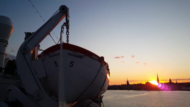 Stockholm Suède Coucher Soleil Vieux Bateau Croisière — Video