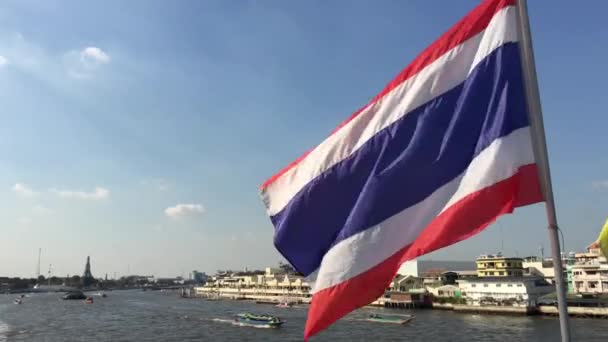 Chao Phraya Flodutsikt Från Minnesbron Bangkok Thailand — Stockvideo