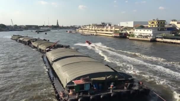 Chao Phraya Flodutsikt Från Minnesbron Bangkok Thailand — Stockvideo