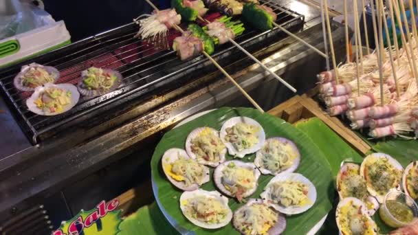 Cibo Sano Barbecue Mercato Bangkok Thailandia — Video Stock