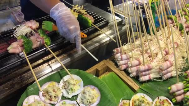 Cibo Sano Barbecue Mercato Bangkok Thailandia — Video Stock