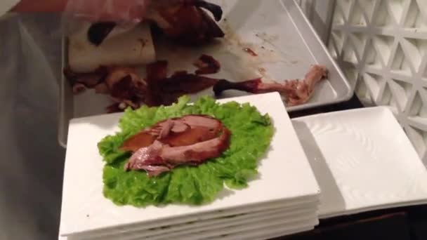 Cutting Meat Peking Duck Beijing — Stock Video