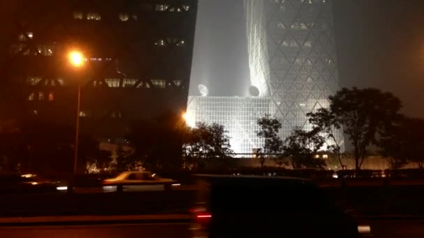 Tilt Cctv Building Evening Beijing Peking China — Stock Video