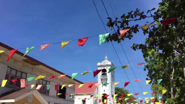 Zászló Santo Nino Anda Plébániatemplom Előtt Bohol Fülöp Szigeteken — Stock videók