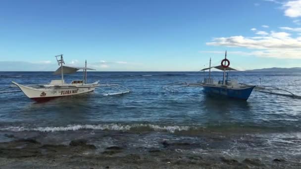 Katamaran Boot Morgen Vor Der Insel Balicasag Bohol Auf Den — Stockvideo