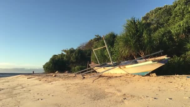 Katamaran Boot Strand Von Balicasag Island Bohol Auf Den Philippinen — Stockvideo