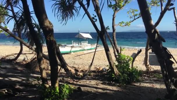 Katamaran Boot Strand Von Balicasag Island Bohol Auf Den Philippinen — Stockvideo