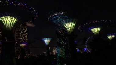 Singapur Körfezi yakınlarındaki Gardens 'ta Supertree Grove ışık gösterisi