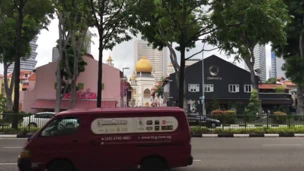 Движение Мечетью Султана Джави Заднем Плане Сингапуре — стоковое видео