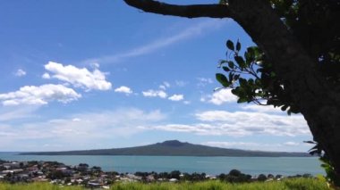 Yeni Zelanda, Auckland 'daki Victoria Dağı' ndan Rangitoto Adası manzarası
