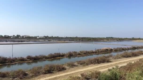 Vista Desde Tren Que Pasa Por Granjas Sal Camino Samut — Vídeo de stock