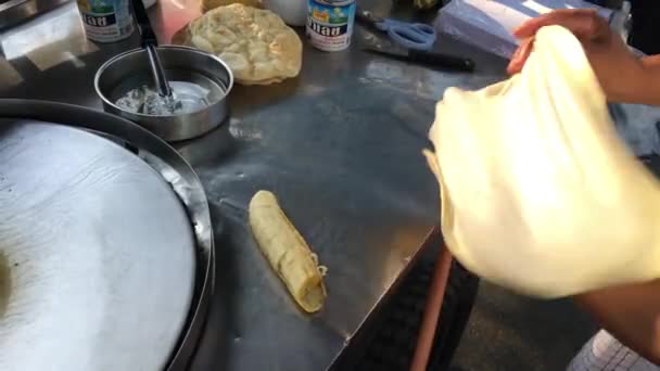 Bananen Pfannkuchen Auf Der Straße Von Samut Sakhon Thailand — Stockvideo